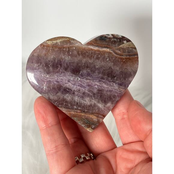 Amethyst and Mexican Lace Agate Mixed Material Heart | Rainbows | with stand - Picture 1 of 4